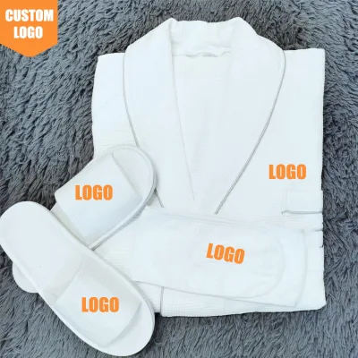 Custom Hotel Spa Girls Waffle Bathrobe with Elastic Waist Closure Embroidered Front Logo Luxury V-neck Design-Summer Use