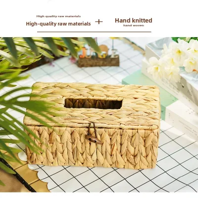 100% Handmade Water Hyacinth Tissue Box Woven Baskets for Daily Use for Living and Bathroom Storage