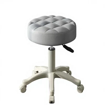 Commercial Metal Frame Rolling Stool | Height Adjustable Swivel Wheels | Soft Cushion (Grey) for Office Medical Salon