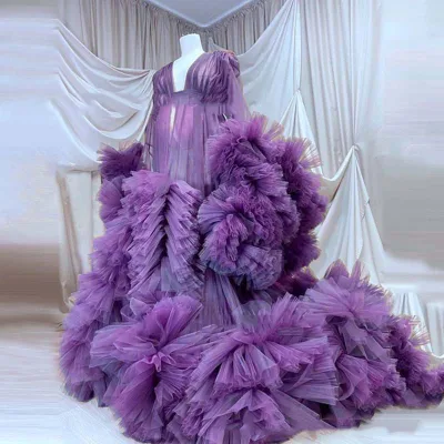New Mesh Dressing Gown for Women, Studio Photography Maternity Wear, Long Tail Catwalk Tufted Gauze Maternity Skirt