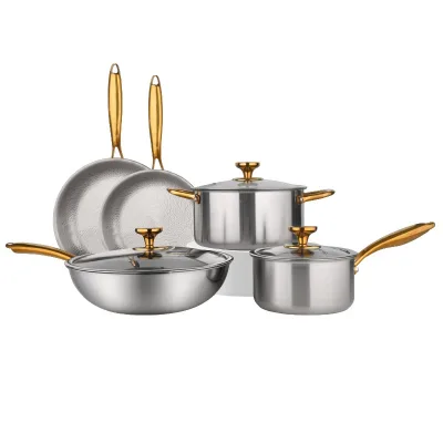 Luxury Triply 18/10 Stainless Steel Titanium Classic Cookware Set Glass Cover Lid Induction Base Eco-Friendly Non-Stick