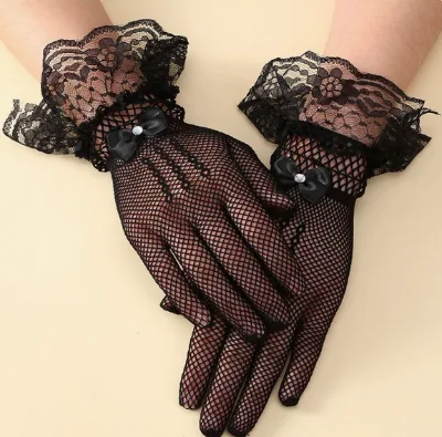 Sample Support Fashion Lace Fingers Bridal Hand Gloves Elegant Tea Party Gloves for Wedding Halloween Costume Favors