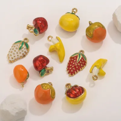 3D Fruit Enamel Charm Stainless Steel Colorful Orange Banana Apple Strawberry Persimmon Pumpkin Pendants for DIY Crafts Jewelry