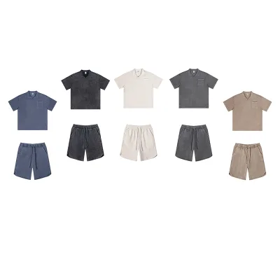 High Quality Unisex Short Sleeve Tshirt Set Summer Casual Oversized Washed Polo and Shorts Set Mens Streetwear Clothing Set