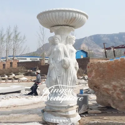 Home Backyard Hand Carved Natural White Marble Nude Lady Water Fountains