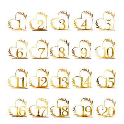 Wedding Table Numbers Acrylic Heart Shaped Gold Table Numbers for Wedding Anniversary Commemoration Reception Birthday