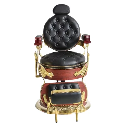 Gold Black Barber Chair with PU Leather and Heavy Duty Hydraulic Pump 360 Degree Swivel School Use Modern Design for Men