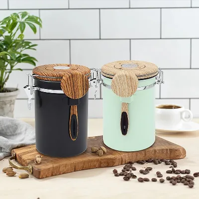 Hot Sale Vacuum Sealed Food Storage Coffee Canister Airtight Stainless Steel Black Coffee Canister