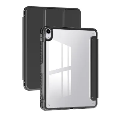 Ipad Mini 6 Slim Fashionable High Transparent Crystal Tri-folding PU Leather Case Auto Sleep/Wake Hard Acrylic PC Back Cover 8.3