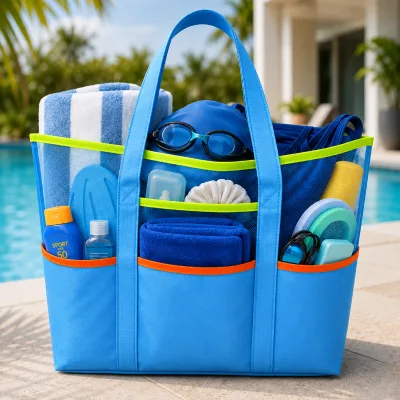 Wholesale Custom 7 Pocket Mesh Swim Bag with Zipper Waterproof Oxford Large Capacity Quick Dry Foldable Pool Tote for Swim Team