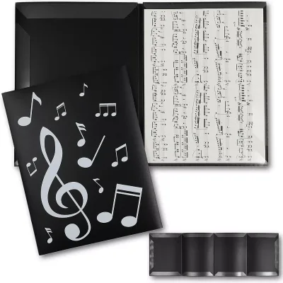 Customized PP Plastic Black Music Folder for Music Sheets Spread to 4-Sided Pockets