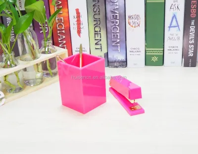 Huisen Acrylic Office Stationary Set Color Gold Ardware Stapler Pencil Box Tape Dispenser