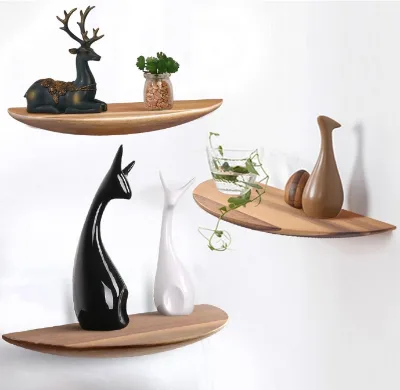 Semi-Circular Solid Wood Wall Mounted Storage Rack Living Room Decorative Wooden Wallframe
