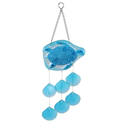 Coastal Style Sea Turtle Glass Wind Chime Suncatcher With Shell Drops Hand Crafted Hanging Decor for Balcony Patio Window