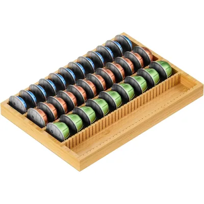 Bamboo Drawer Coffee Pod Storage Holder Drawer Insert for Counter Compatible Vertuoline Capsules for Kitchen Home Office