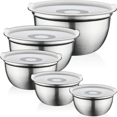 Hot Sale 10PCS Creative Non slip Large Capacity Airtight Lid Deep Kitchen 304 Stainless Steel Salad Flour Mixing Bowl Set