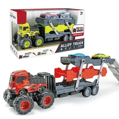 Hot Sale Friction Powered Vehicle Toy Carrier Trucks Transport Vehicles With Metal Die-cast Cars Set for Boys