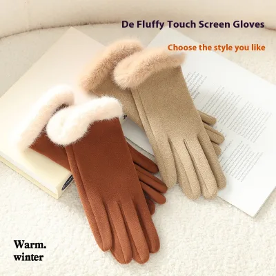 2024 New Arrival Cute Self-Heating Cycling Gloves Women Fall Winter Fleece-Lined Heattech Gloves Velvet Wool Mouth Wholesale