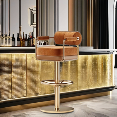 Wholesale European Style Luxury Swivel Barstool Base Round Modern Adjustable High Back Bar Stool Leather Barstools