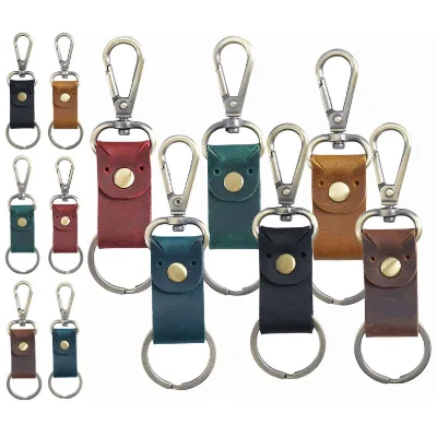 Durable Cowhide Leather Keychain With Quick Release Clip Keyring Genuine Leather Keychains Foldable High Quality Car Key Holder