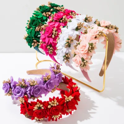Flower Headband Rose Flower Crown Wedding Headband Headdress for Halloween Masquerade Party Cosplay Headdress