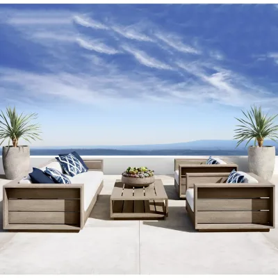 Open-Shelf Teak Outdoor Coffee Table, Weather Resistant Patio Coffee Table, Modern Minimalist Teak Table