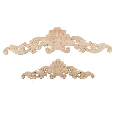 Wood Onlays Traditional Solid Wood Carved Appliques Rosette for Kitchen Bedroom Bathroom Home Office Cabinet Easy Installation