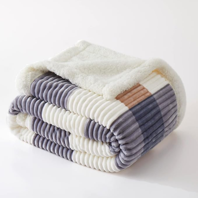Throw Blanket for Couch Cozy Soft Warm Reversible Blankets for Ribbed Jacquard Thick Fuzzy Plush Decorative Plaid Throw Blanket