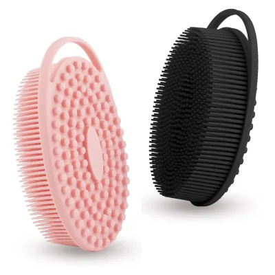 CF Dual Sided Silicone Bristles Massage Bumps Pliable Comb Hanging Loop Rich Lather Circulation Baby Body Scrubber Bath Brush