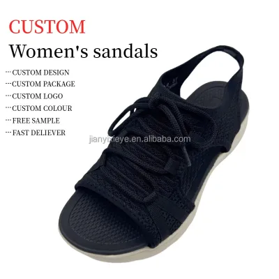 Wholesale Custom Summer Beach Party Flat Sandals Women Fashion Open Toe Casual Light Weight Lace-Up Platform Sandals EVA Insole