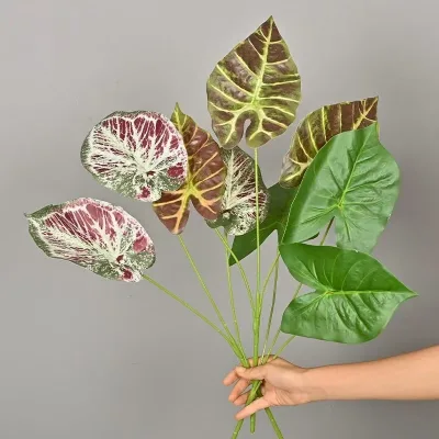 Y-M049 Wholesale Real Touch Greenery Artificial Monstera Taro Leaves Realistic Soft Rubber Greenery for Home Wedding Decor