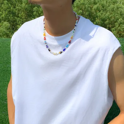 Colorful Crystal Floral Bead Necklace Bohemian Vintage Colorful Glass Beads Clavicle Chain Necklace