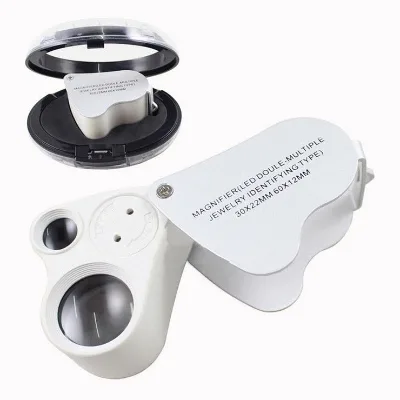 30x 60x Plastic 2LED Magnifier Jewelry Foldable Identifying Magnifying 9889