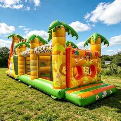 Forest Zoo Animal Inflatable Obstacle Course Jungle Theme Fun Run Sport Slide Combo Inflatable Bouncer Slide