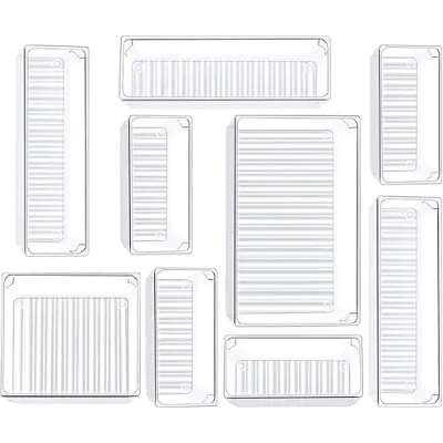 New Innovations Clear Plastic Drawer Organizer Storage Box Non-Slip Silicone Pads Makeup Container Kitchen Space PS Material