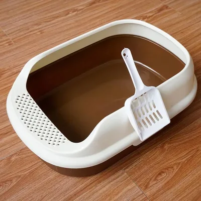 Modern Luxury Open-top Litter Box with Side Guard for Odor Elimination Large Heavy Duty Double-color Spoon Hollow Handle