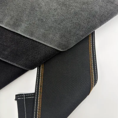 13 Oz High Shrinkage Black Denim Fabric 20 Percent Potential Vintage Look Rigid Raw Denim Fabric