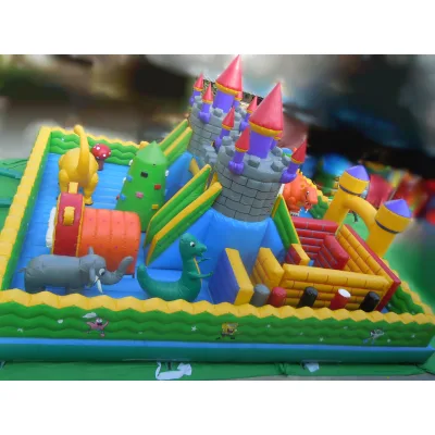 Animal Castle Themed Inflatable Fun City Commercial Grade Kids Inflatable Play Park With Slide Tunnel Obstacles