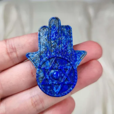 Wholesale Natural Lapis Lazuli Hand Carved Hamsa Hand With Star of David Crystal Figurine Spiritual Stone Desktop Decor Craft