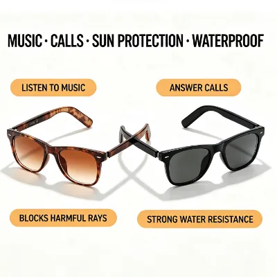 On-Ear Stereo Wireless Headset LED Indicator Mic Noise Reduction Sunglasses for Driving Cycling Sports Speaker-Smart Glasses