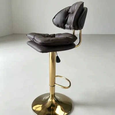 Waterproof PU Leather Bar Stool with Backrest Height-Adjustable, Metal Base, Custom Color New Design