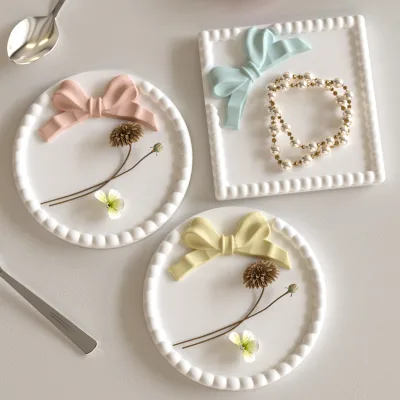 DIY Bow Bubble Bead coaster Silicone Mold square Round Plaster Storage Tray Mold Suitable for Home Party Desktop Decoration