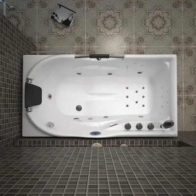 1.8m White Acrylic Whirlpool Bathtub with Armrests Double Room Massage Traditional Design Style