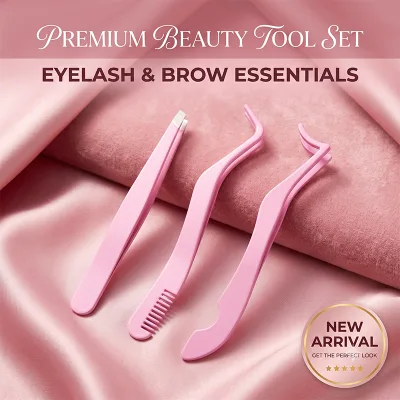 Private Label 3pcs Eyelash Tool Durable Eyelash Tweezers Smooth Tip False Eyelashes Applicator with Comb Makeup Tools
