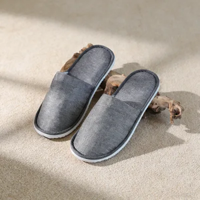 Factory Price Customized Luxurious Gray Original Hemp Eco-Friendly Portable Willow Leaf Pattern Hotel Slippers Reusable