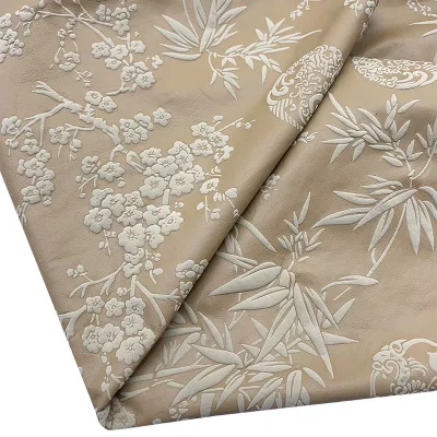 Top Layer Sheepskin Leather Chinese Style Three-dimensional Flower Bamboo Pattern Genuine Leather for Clothing Luggage Shoes