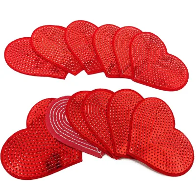 Shiny Heart Sequins Patch Iron on Sew on Applique Valentine's Day Glitter Embroidered Patches for Clothes Hats Shoes Jeans Bags