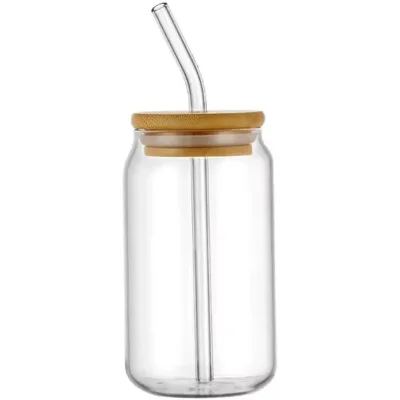 Glass Cups Manufacturers JOY Series High Borosilicate Glass Coffee Cup Glass Cup with Bamboo Lid and Straw