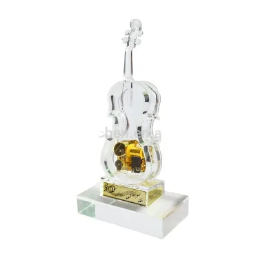 High Quality Acrylic Christmas Music Box Violin Shape withLed Lights Fashionable Transparent Musical Gift for Home Decoration