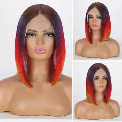 European and American Wig Women Front Lace Middle Part Color BOBO Head Chemical Fiber Headgear